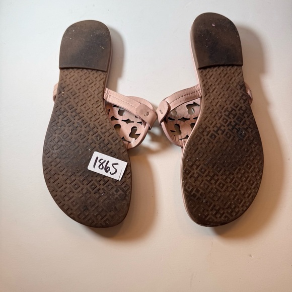 Tory Burch Miller Embellished Sandal Seashell Pink Leather Flat Summer Size 7.5 - Picture 6 of 7